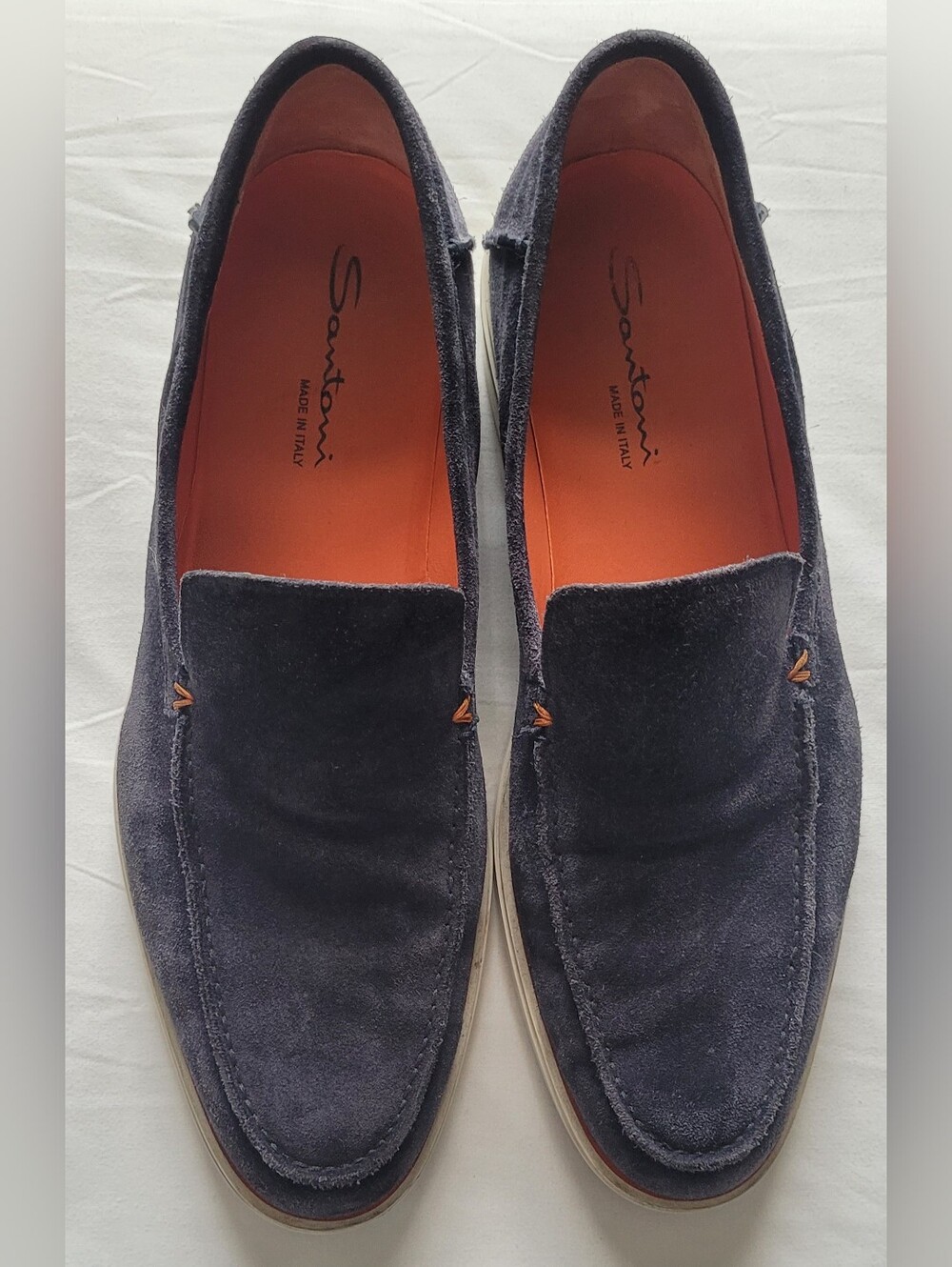 Santoni Suede Loafers. Slip On. Navy SZ. 13 Nautical. Preppy Old Money